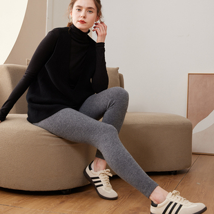 穿出好身材！100纯色山羊绒高腰打底裤女内搭贴身毛线裤小脚裤
