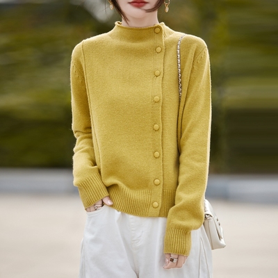 法式老钱风斜门襟针织开衫女高级灰色毛衣外套2025新加厚保暖打底