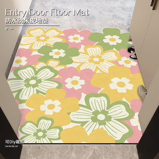 皮革小花入户门地垫防水免洗可裁剪玄关蹭脚垫防水耐磨防滑进门口