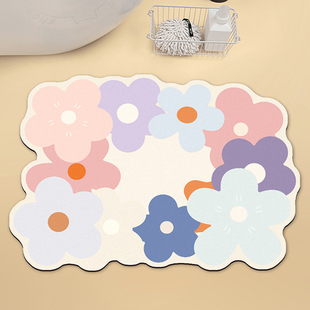 治愈ins花卉硅藻泥浴室吸水地垫厕所进门口防滑脚垫速干卫生间垫