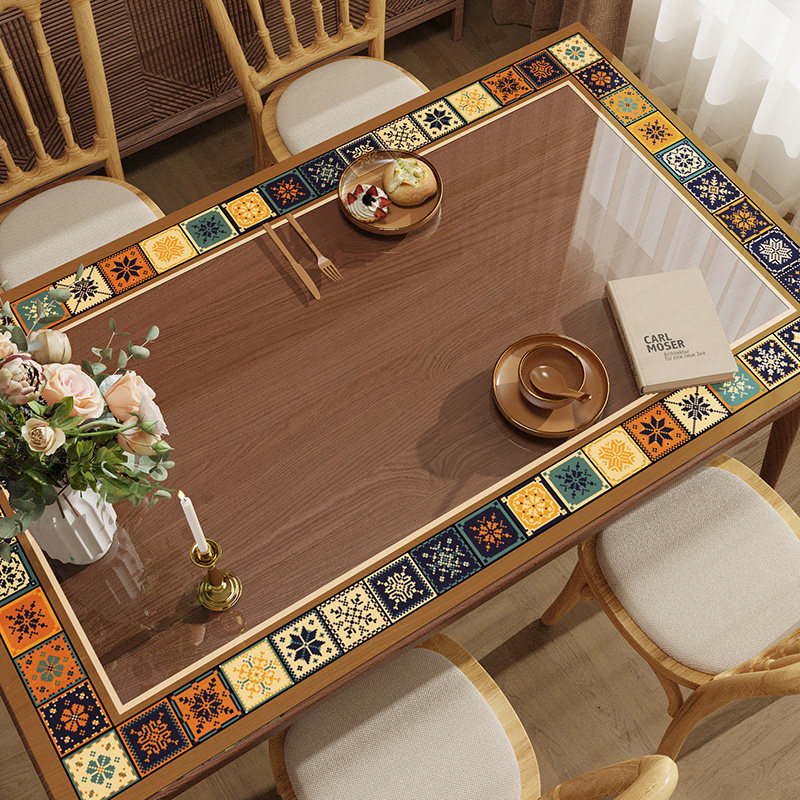 美式复古餐桌垫软玻璃PVC透明防水防油防烫免洗长方形茶几垫桌布,居家布艺,桌布,淘宝优惠券,粉丝福利购,淘宝优惠卷