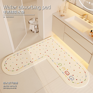 2026新款毛绒L型浴室地垫卫生间门口拐角专用吸水防滑垫厕所地垫