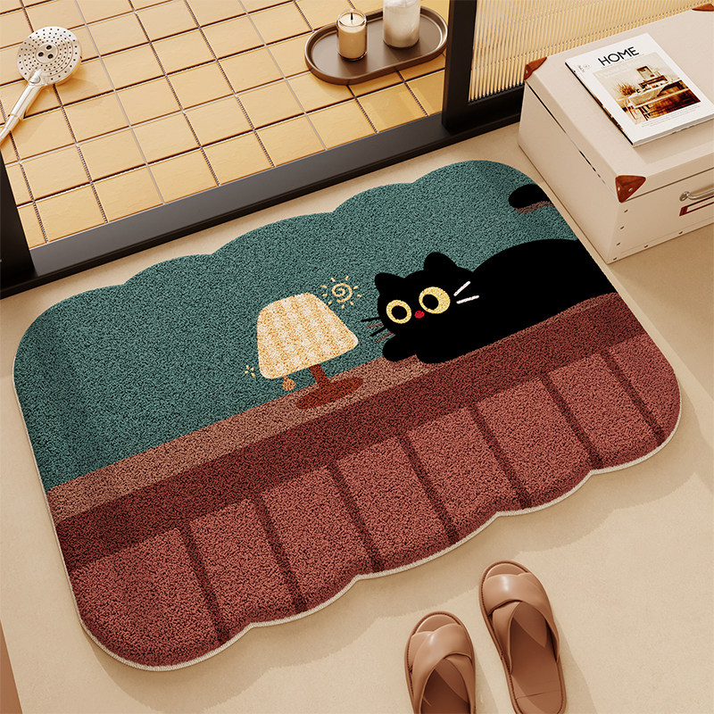 中古风卡通小猫浴室门口吸水加厚地垫洗手间防滑卫生间毛绒地毯,居家布艺,家用脚垫,淘宝优惠券,粉丝福利购,淘宝优惠卷