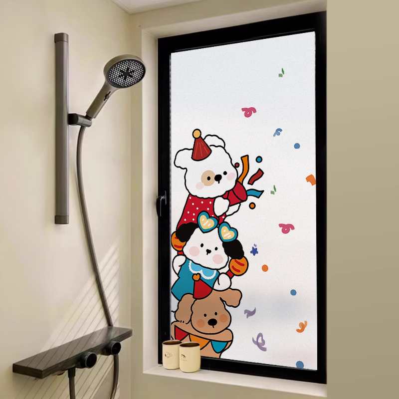 厨房卫生间卡通防窥磨砂玻璃膜