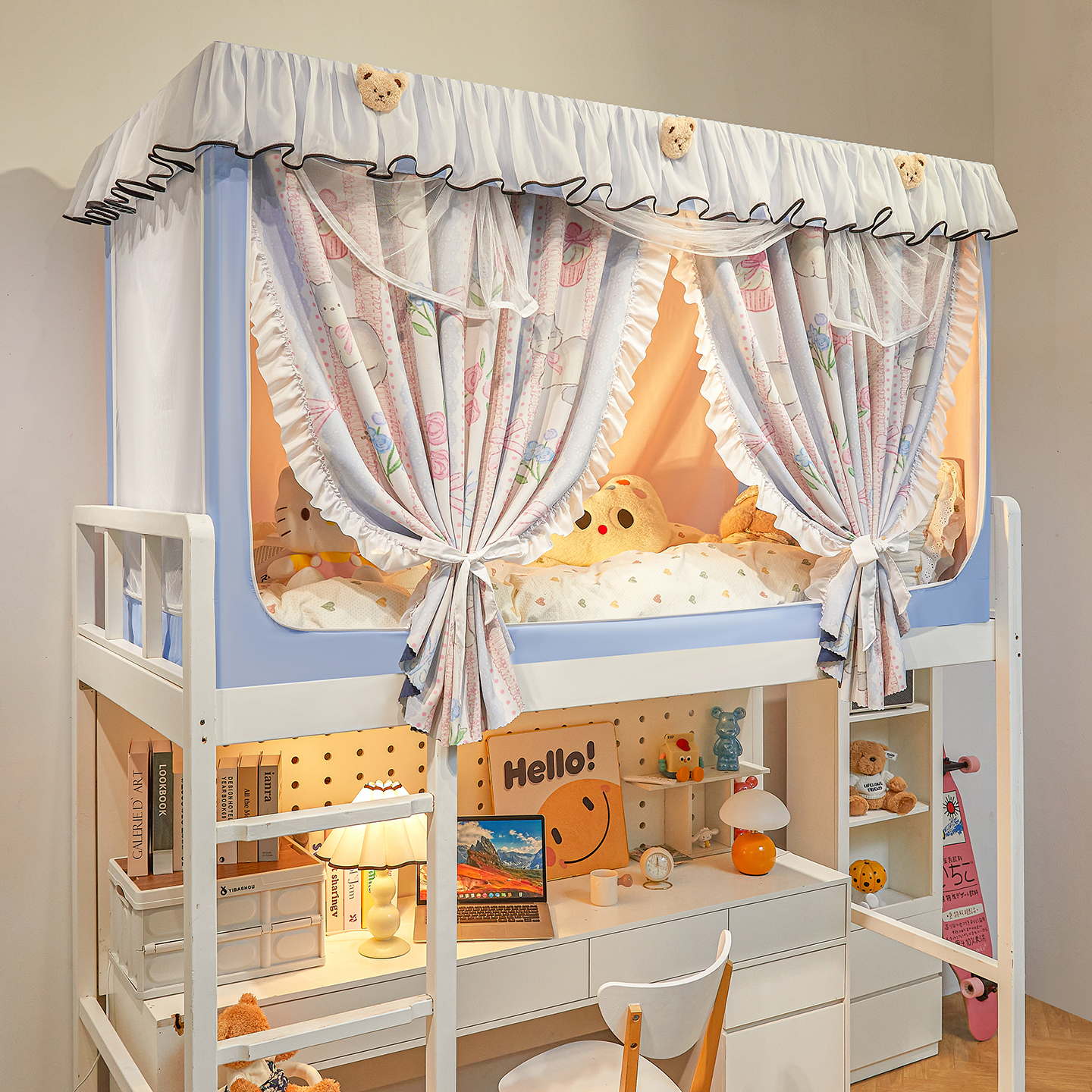 韩式公主风梭织加厚强遮光蚊帐上下铺一体式寝室床帘女生宿舍床幔