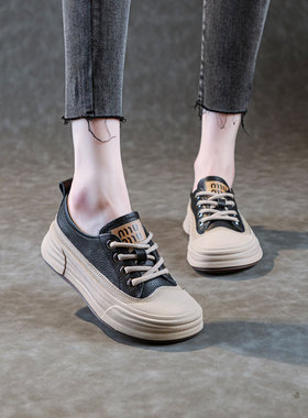 大码女鞋2026新款百搭头层牛皮小白鞋厚底增高真皮休闲黑色板鞋41