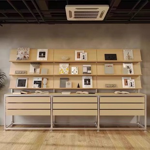桦木海洋板铝型材中岛台展示架多层收纳架文件抽屉展览书架陈列架