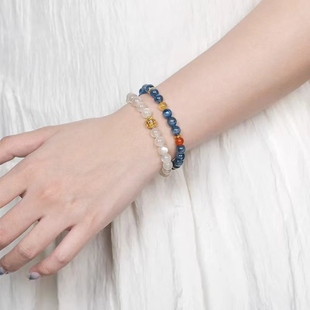 宸雅集天然水晶手串蓝晶石白月光海蓝宝手链女款 南红玛瑙定制手串