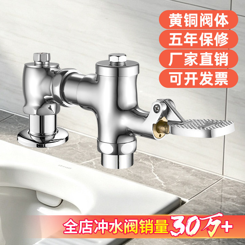 卧式蹲便厕所脚踏大便冲水阀配件延时阀铜冲水器手动自闭手按伸缩图片