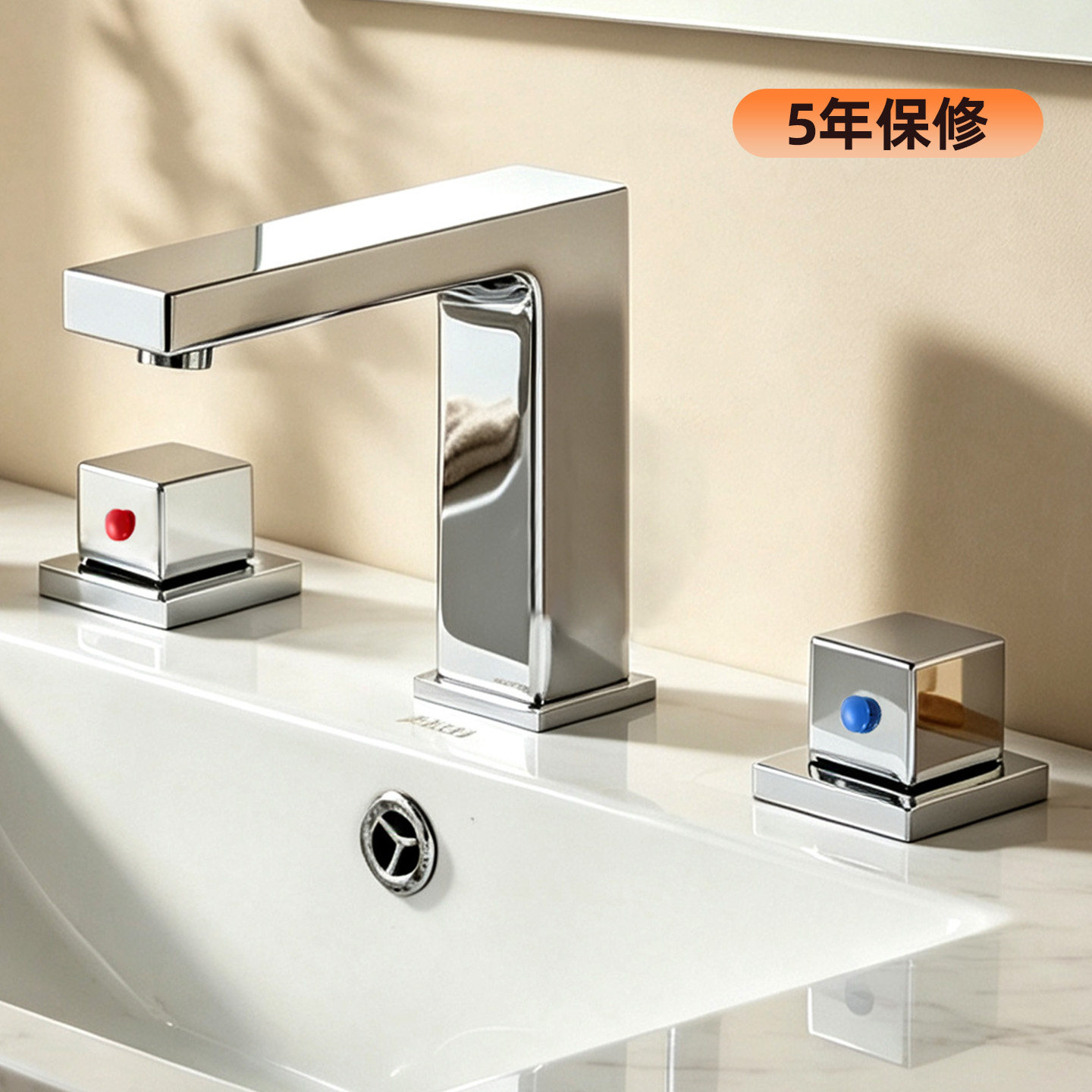 面盆冷热三孔水龙头双把分体式台盆洗脸盆电镀配件洗手盆三件套图片