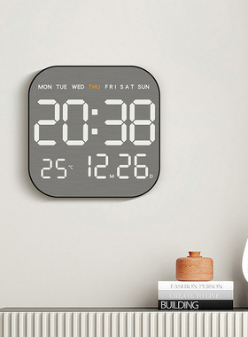 新款金属拉丝感led电子时钟智能感光闹钟简约数字多功能客厅挂钟