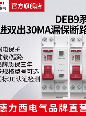 德力西电气漏电保护开关断路器30mA漏保家用220V空气开关DEB9PLE