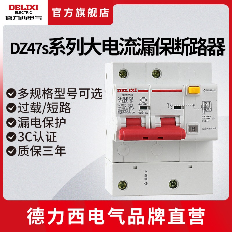 德力西断路器大电流100a大功率家用电闸开关漏电保护D型空气开关