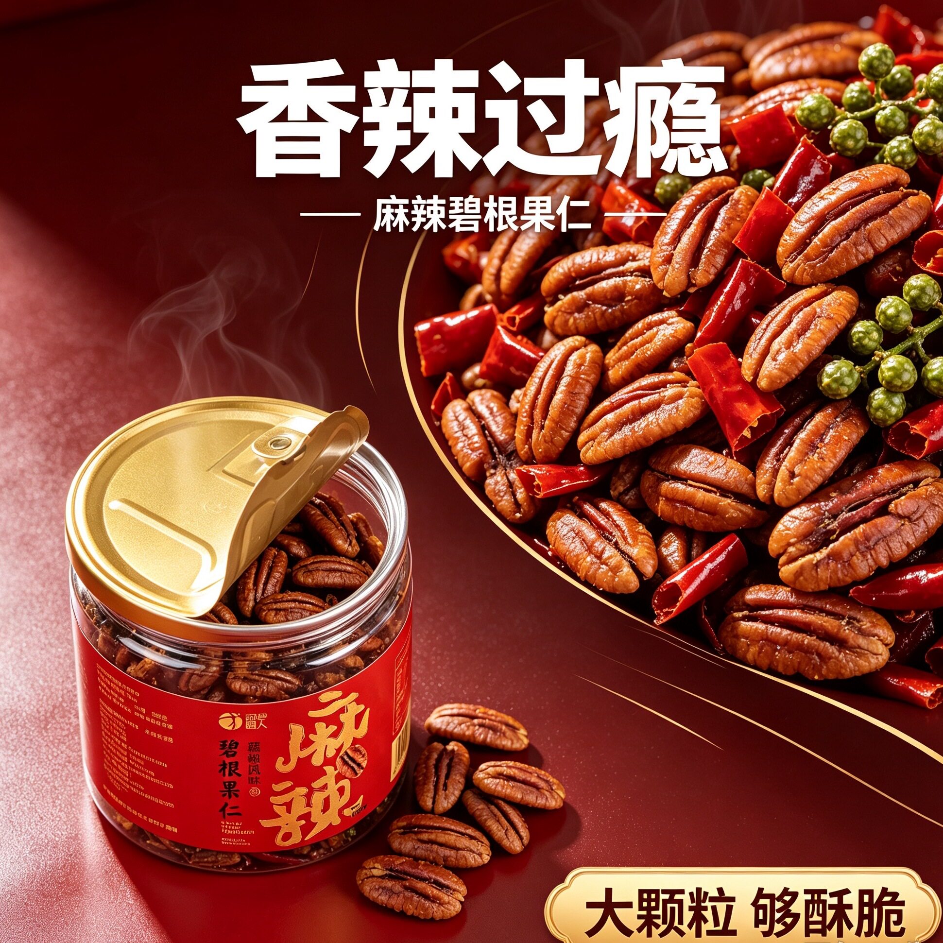 团圆人麻辣碧根果仁138g罐装藤椒风味香辣过瘾坚果仁休闲零食食品