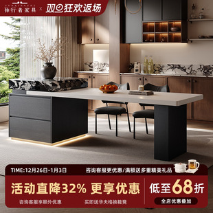 意式 多功能中岛台柜 极简岩板岛台餐桌一体可伸缩家用厨房2025新款