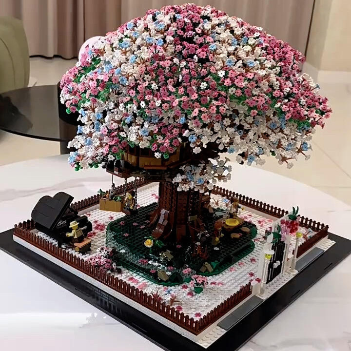 2025新款樱花树屋积木花束3D立体成人女生拼图巨大型益智拼装玩具