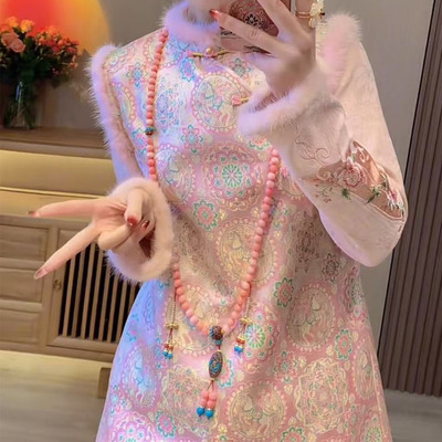 新中式国风改良加绒旗袍马甲裙