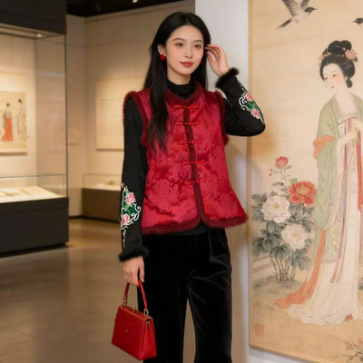 新中式女士夹棉马甲盘扣坎肩上衣