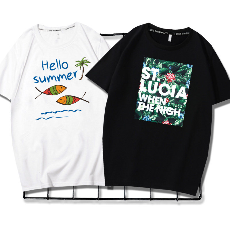 夏季潮流印花t恤男加肥加大码宽松半袖沙滩海边度假短袖情侣衣服