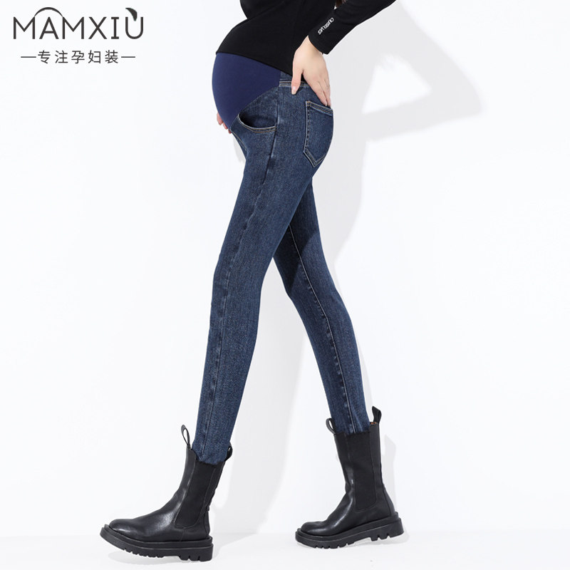 孕妇牛仔裤春夏款辣妈外穿时尚弹力显瘦2023夏季托腹九分小脚裤子
