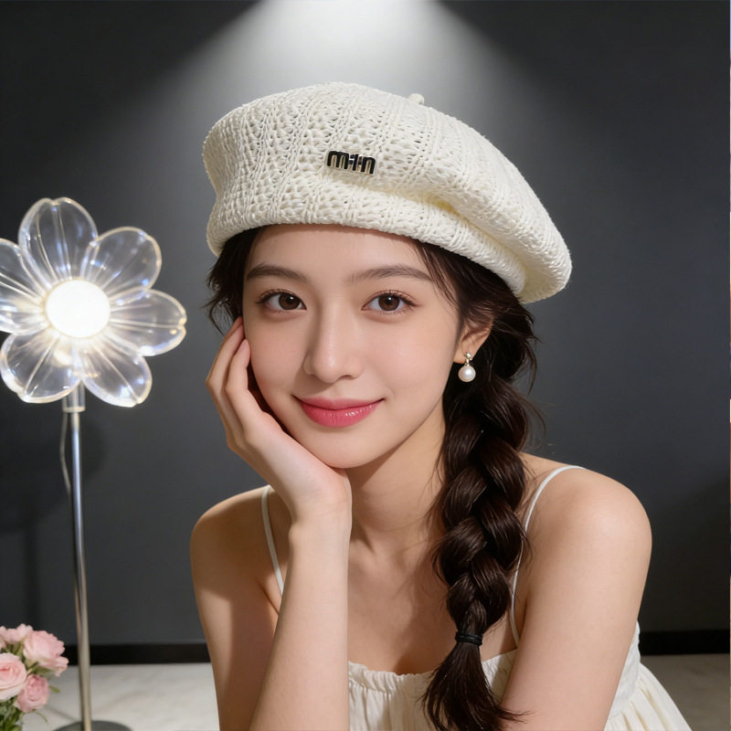 日系镂空贝雷帽女春夏薄款透气画家帽文艺洋气时尚百搭显脸小女帽