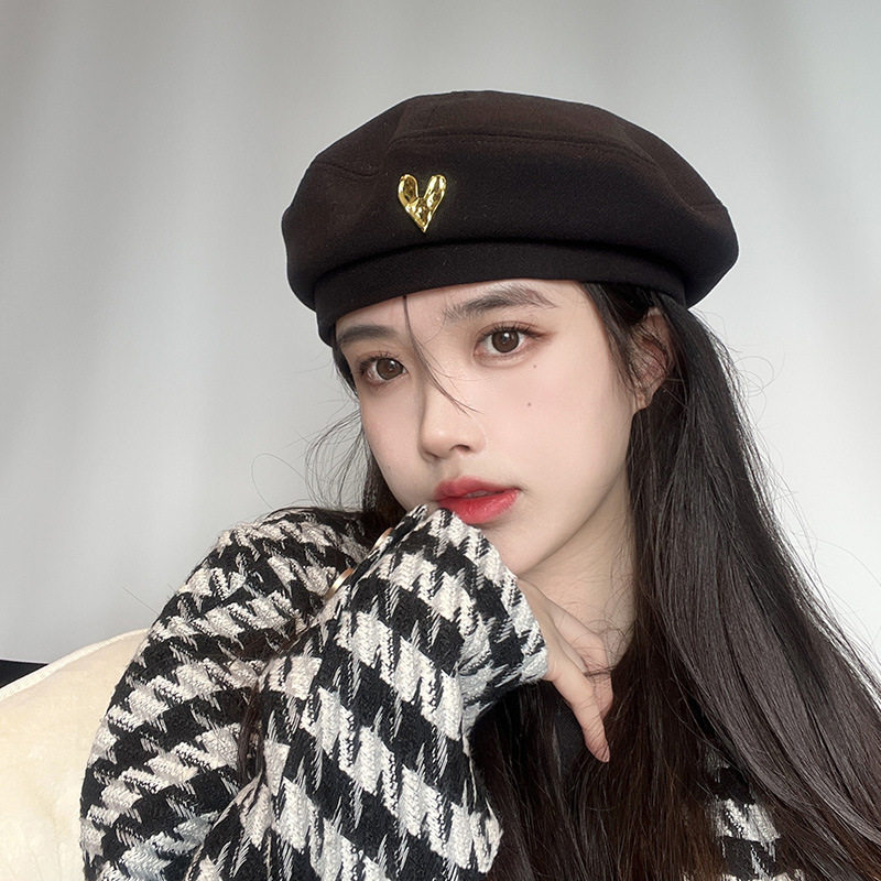 春秋ins爱心贝雷帽女韩版网红画家帽温柔气质时尚百搭显脸小女帽