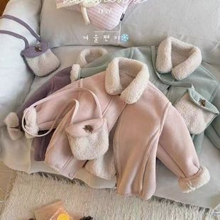女童加绒外套秋冬款2025新款洋气儿童皮毛一体毛毛衣冬季女孩上衣