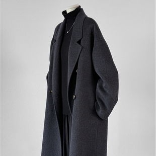 双面羊绒毛呢大衣女款2025新款外套慵懒风韩版中长款纯手工宽松