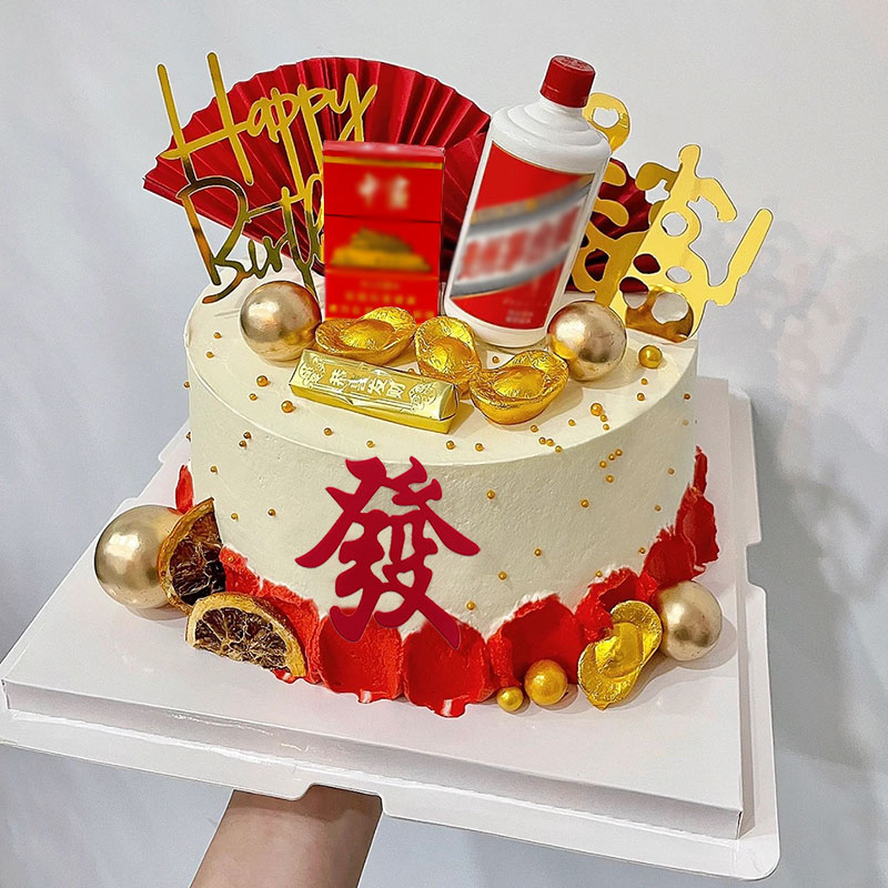 发字蛋糕装饰摆件麻将发财暴富