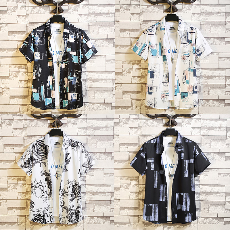 8801-8807新款男士大码夏季短袖印花衬衫P40挂拍组合款，男装衬衫，星座1615