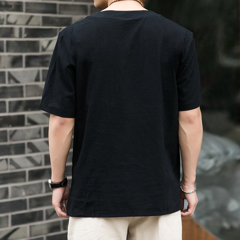 新款风盘扣短袖纯色绣花T恤大码男士中式T恤T106-P30模特图,男装T恤,星座1615