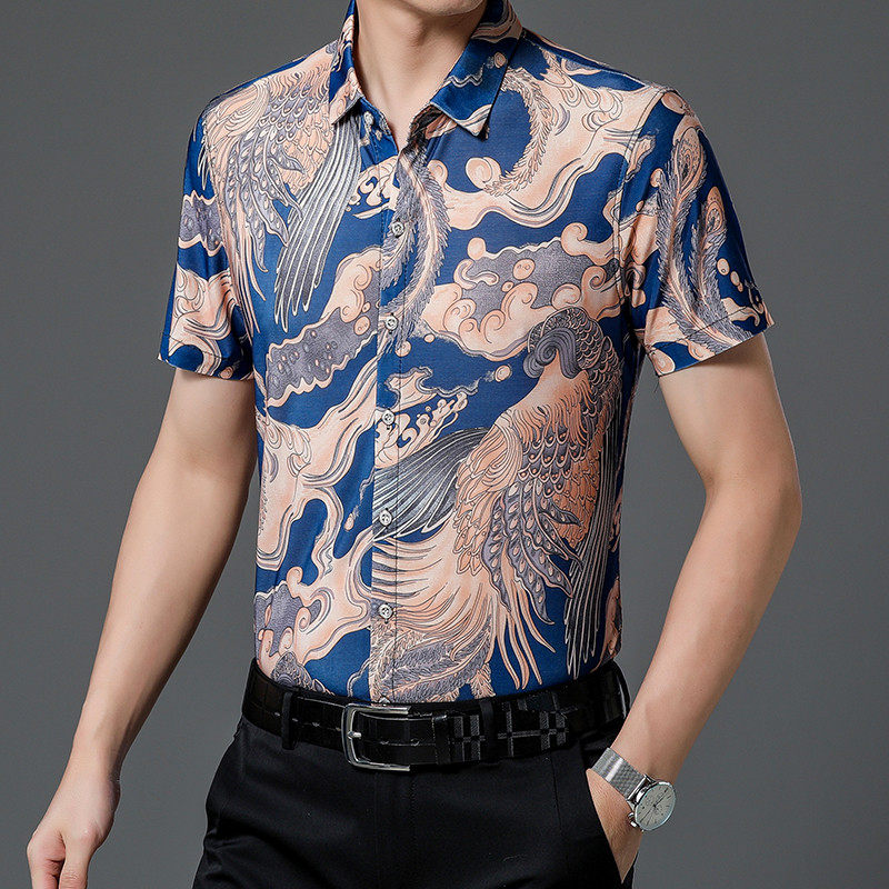 711新款男士短袖衬衫商务休闲时尚花衬衫上衣P35,男装衬衫,星座1615