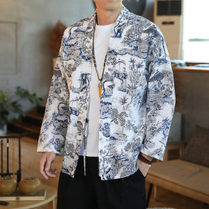 171风秋季新款男士外套复古开衫汉服P35模特图