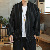 178风秋季新款男士条纹外套复古开衫汉服P55模特图白色，男装衬衫，星座1615