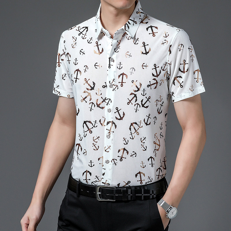 717新款男士短袖衬衫商务休闲时尚花衬衫上衣P35,男装衬衫,星座1615