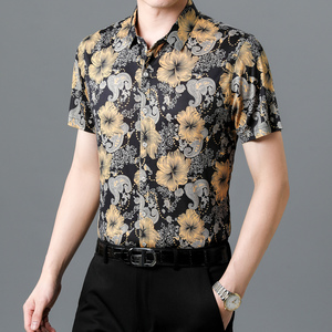 556 男士商务短袖衬衫冰丝休闲印花花衬衫P30图片