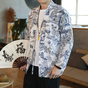 171风秋季新款男士外套复古开衫汉服P35模特图