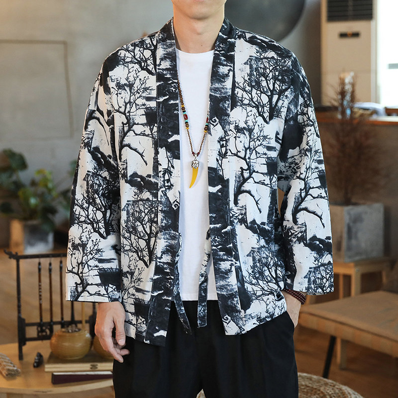174 风秋季新款男士外套复古开衫汉服P35 模特图图片
