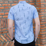 5013新款男士大码印花短袖衬衫P32模特图，男装衬衫，星座1615