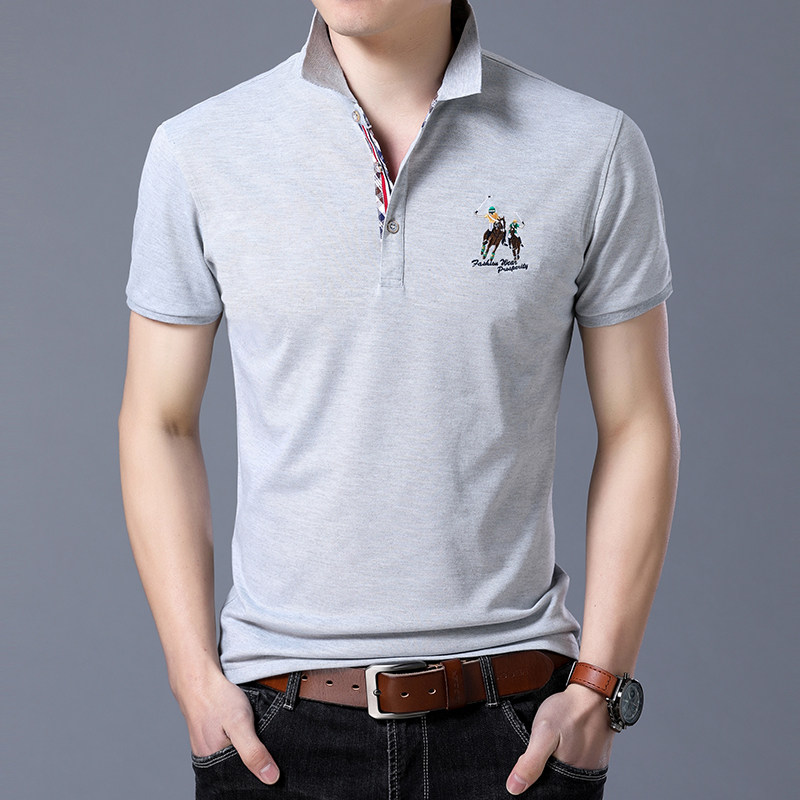 9826男士短袖t恤男装青年纯色T恤翻领POLO衫夏季P38五色藏青,男装Polo衫,星座1615