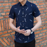 5012新款男士大码印花短袖衬衫P32模特图，男装衬衫，星座1615
