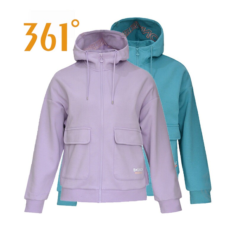 361度女装运动服开襟卫衣2022秋新款361连帽开衫舒适拉链工装外套