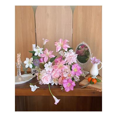 浪漫粉色成品桌花生日宴会仿真花