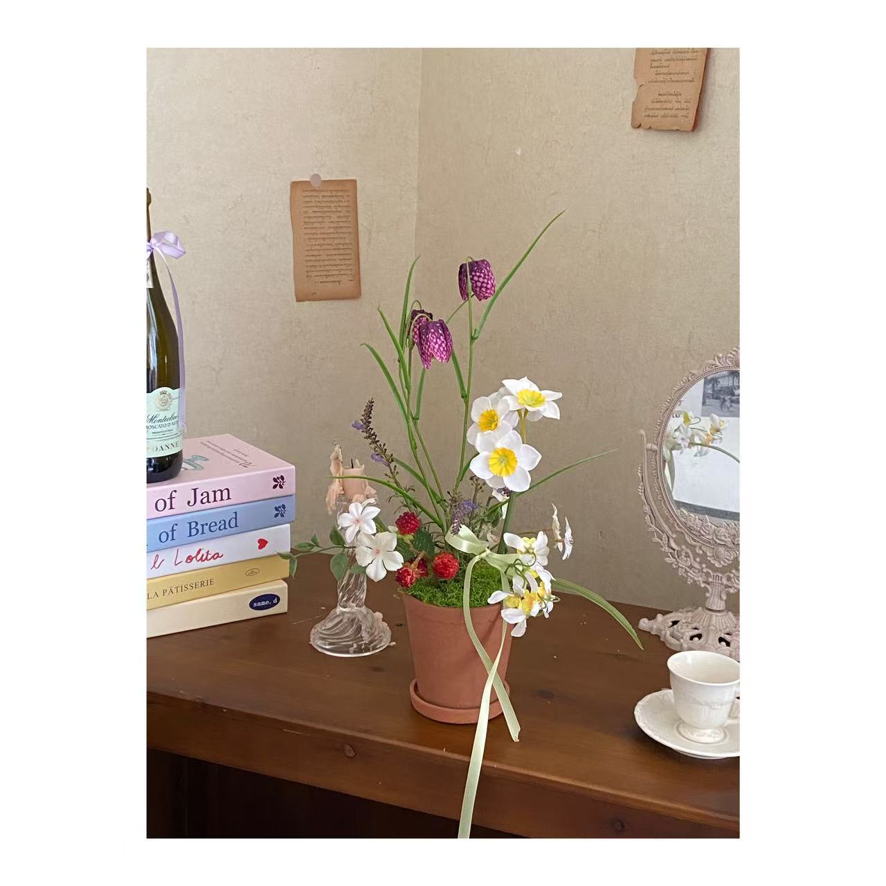 原创设计法式田园陶瓷花盆贝母水仙组合盆栽仿真花假花花园花艺