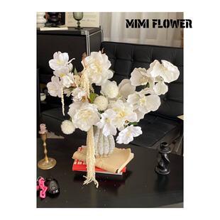 原创法式简约白月光  白色花束仿真花玫瑰蝴蝶兰假花成品搭配花瓶