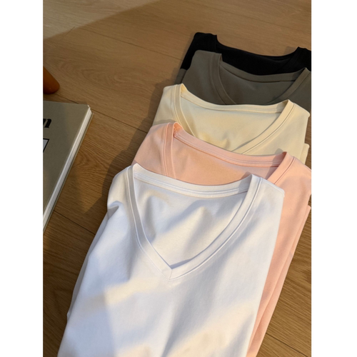 “匹马棉tee”60支100%液氨匹马棉～细腻清凉丝滑气质V领短袖T恤