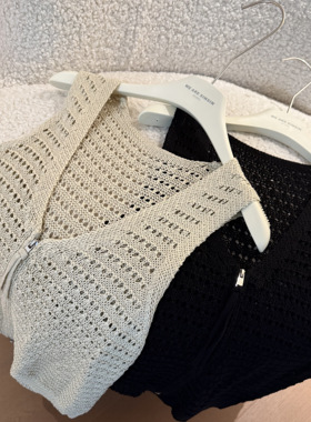 muzi“悠闲时光”强捻天丝亚麻气质显瘦V领镂空双拉链开衫马甲