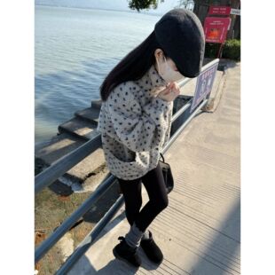 颗粒绒爱心提花保暖立领外套 580g软软高克重 爱心羔羔外套