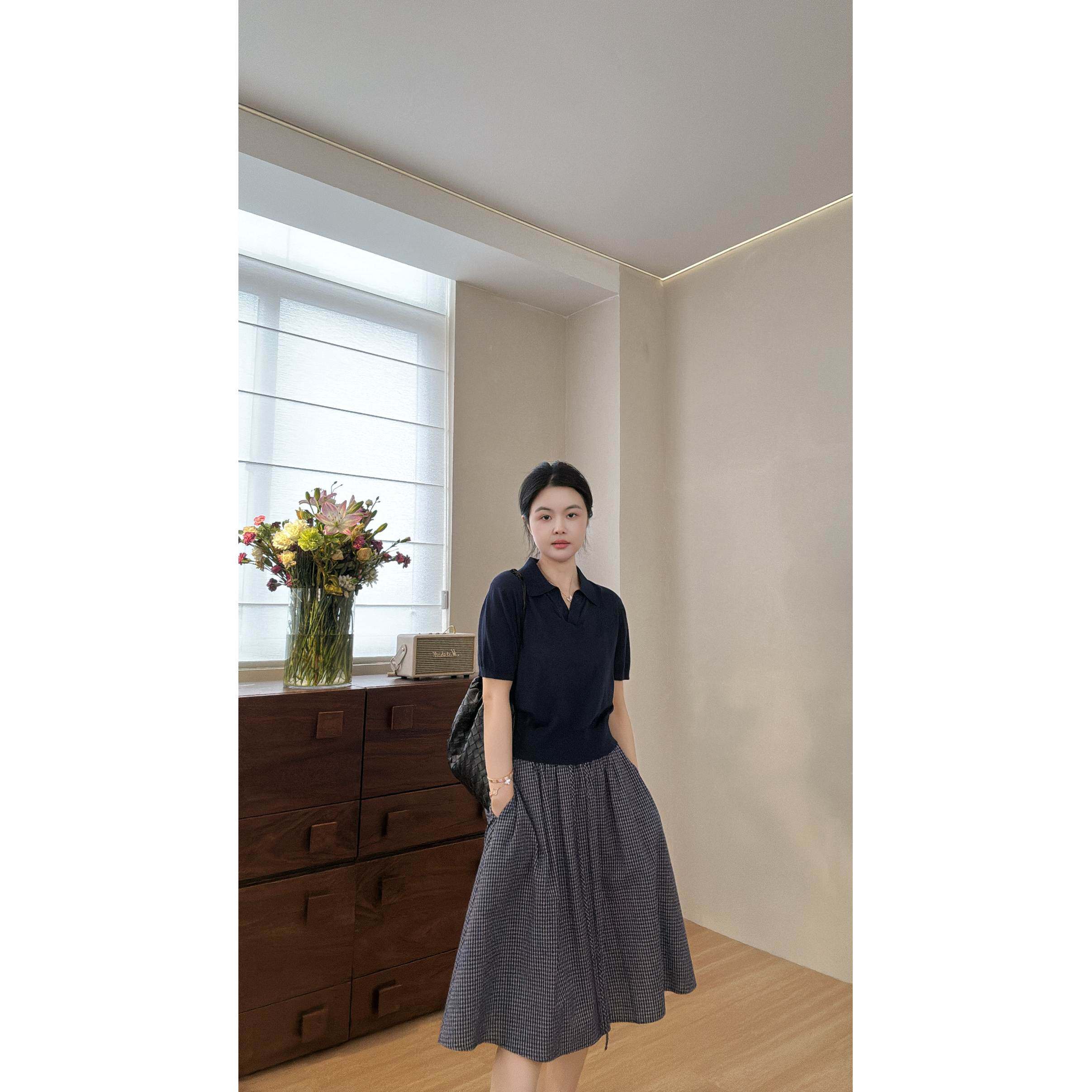 miss muzi “小格调”MIU系风松弛感显瘦色织格纹大摆半身裙女