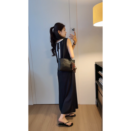 “气质大女主”松弛感优雅气质设计感亚麻混纺真两件连衣裙女